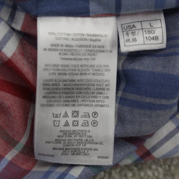 Brooks Brothers Regent Shirt Men Large Blue/Red Plaid Cotton Short Sleeve Button - Picture 8 of 12